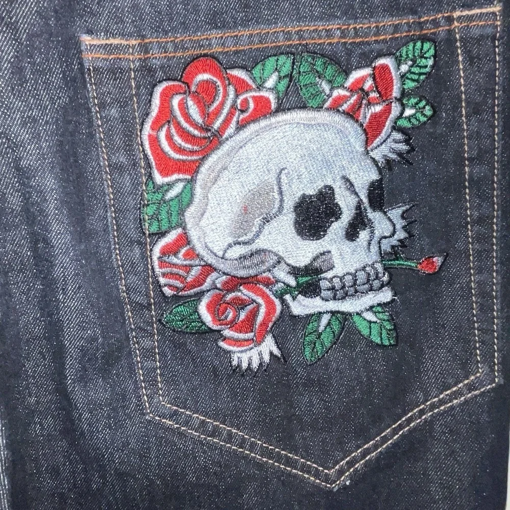 Vintage Ed Hardy Raw Panther Jeans Skull Embroidered 2007 Y2K Streetwear 36 X 32